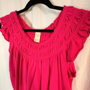 We The Free Free People Pink Smocked Flutter Sleeve Top XS